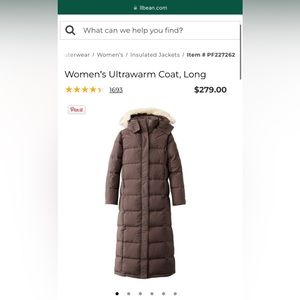 L.L. Bean Ultrawarm full-length down coat